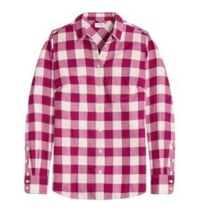 J. Crew Factory Plaid Flannel Raspberry Cream Button-Up Shirt Size M